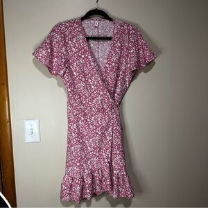 Pink Ruffled High Low Sundress with Tie Front